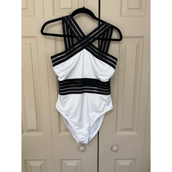 Kenneth Cole One Piece Swimsuit Black And White Size Large - Picture 1 of 3